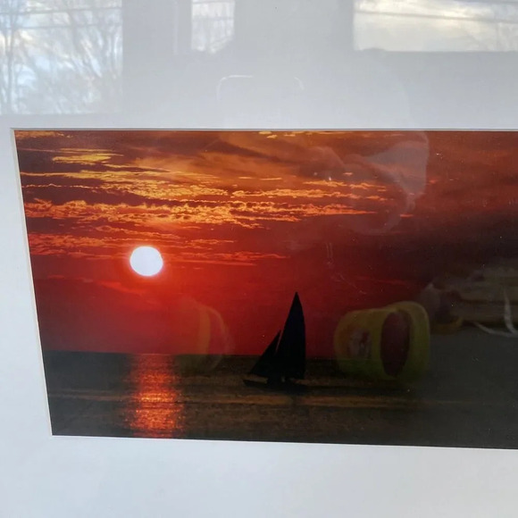 Sunrise Sailboat Ocean View Art Photography Signed Framed W/Tru Gard UV Protect - Picture 3 of 9